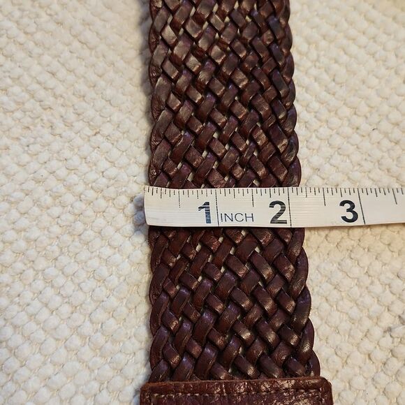 Anthropologie Motiv 56 brown leather braided belt with round engraved buckle main image 11